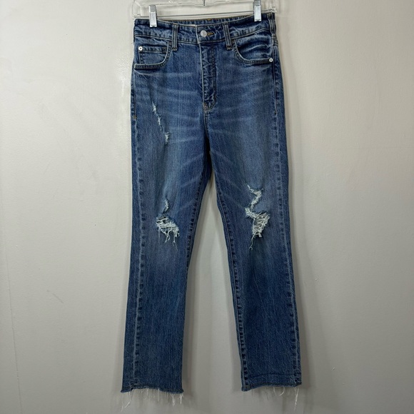 Anthropologie Pilcro The Vintage Straight Raw Hem Distressed Jeans Dark Wash 27 - Picture 3 of 16